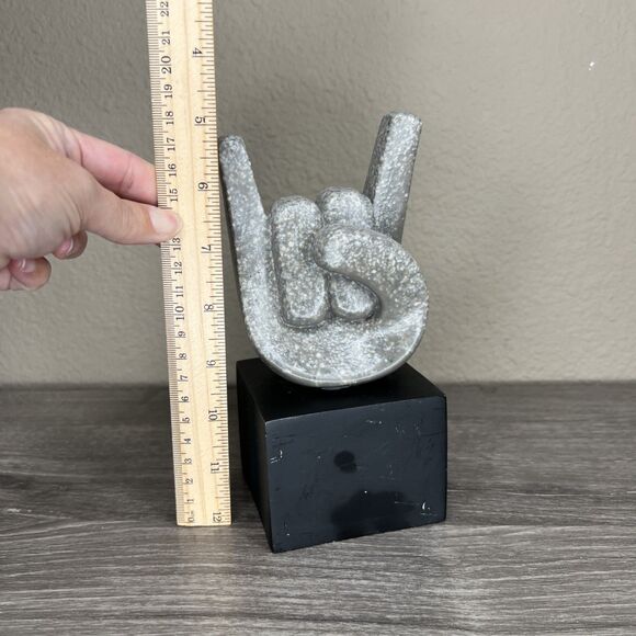 Rock On Hand Gesture Sculpture Statue 7" Stone Hand Art Trophy Gift Bookend - Picture 7 of 8